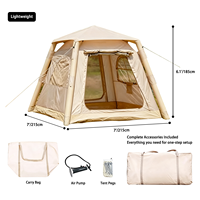 Compact 4.6 ㎡   Tente de glamping gonflable avec doubles portes et fenêtres, tente respirante 300D Ridge Air pour couples, installation rapide, OEM