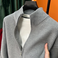 Pull Zippé Couleur Unie Coupe Européenne Plus 2025, Gilet en Maille, Col Montant Homme Vente en Gros Usine
