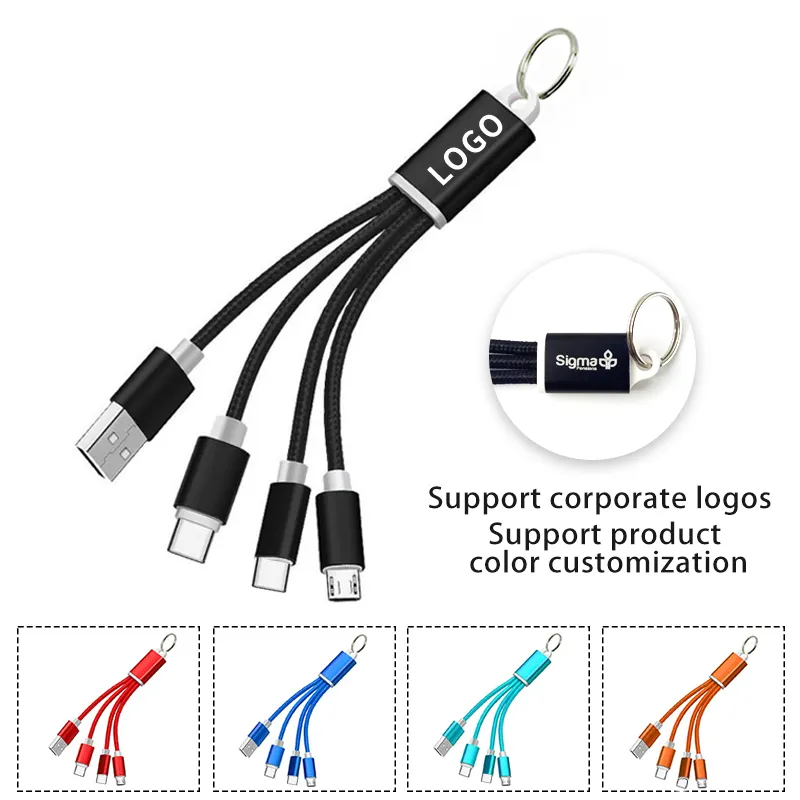 Promotionele Usb Gadgets Draagbare Mini 3 In 1 Opladen Multi-Tip Kabel Sleutelhanger Mobiele Sleutelhanger-Oplaadkabel