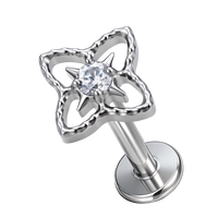 Piercing Labret en Titane ASTM F136 G23, motif Trèfle à Quatre Feuilles Étoilé avec Zircon Cubique, filetage interne, pour Cartilage, Hélix, Tragus