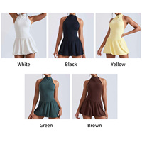 Vestido de Yoga Personalizado para Mujer, Cuello Alto, Sin Espalda, Sin Mangas, Color Sólido, Ligero, con Bolsillo Interior Incorporado