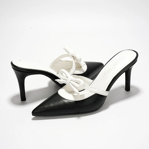 Women Front Bow Knot Strap Sandals Sexy Dress Stiletto High <b>Heels</b> Pointy Toe on <b>Mules</b> PVC Shoes - Product Image 3