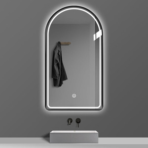 Miroir <span class=keywords><strong>de</strong></span> salle <span class=keywords><strong>de</strong></span> bain LED à cadre doré en forme d'arche avec rétroéclairage halo chaud, affichage <span class=keywords><strong>de</strong></span> l'heure tactile pour hôtel <span class=keywords><strong>de</strong></span> luxe moderne, vente en gros - Product Image 2