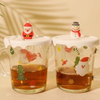 Новогодняя серия: Экологичные стеклянные чашки и блюдца для детей с индивидуальным дизайном, 400 мл, с наклейками-снеговиками