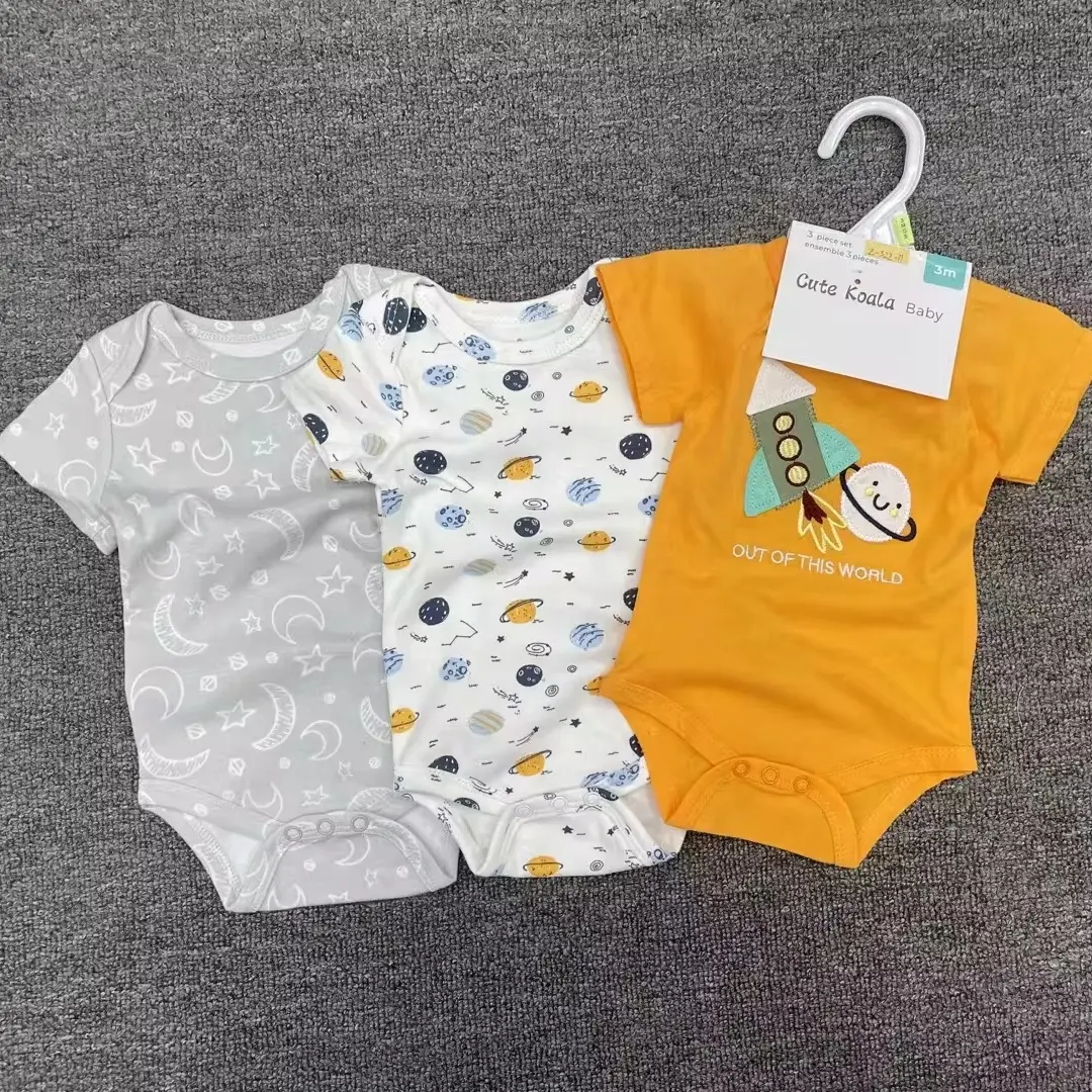3ピース幼児ソフトコットンかわいい漫画半袖トップタイツ新生児服3-12ヶ月