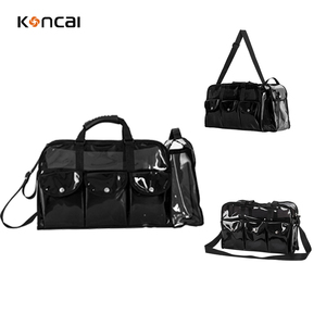 Sac de maquillage et de beauté en PVC noir durable à fermeture éclair géométrique - Product Image 5