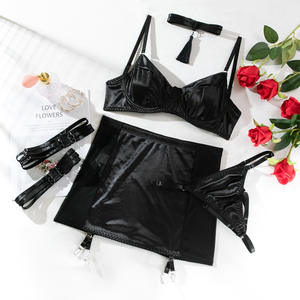 Conjunto de lencería de lujo de cuatro piezas para mujer, sexy, con borlas, de encaje, de color liso, para realzar la figura, novedad transfronteriza. - Product Image 4