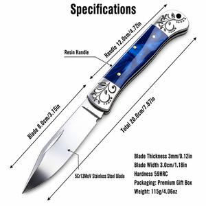Couteau de poche pliant en acier 5Cr13MoV, très vendu, avec manche en résine bleue et embout en acier, idéal pour le camping en extérieur, cadeau, vente en gros, OEM - Product Image 2