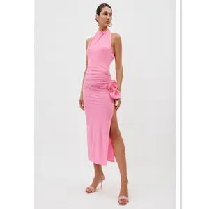 Robe de soirée pour femmes de qualité supérieure rose sans manches Celebrity Night Club Runway