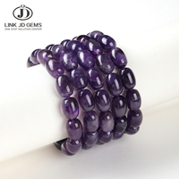 Bracelet extensible de haute qualité en perles de baril d'améthyste naturelle, pierre précieuse de cristal violet ovale, bijoux en gros