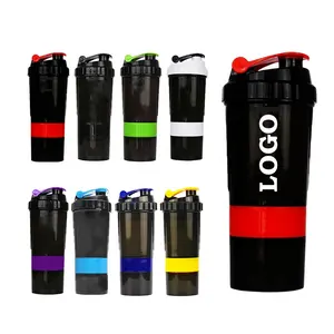 Toptan özel Logo baskı 500ml Protein çalkalama şişesi spor şişeleri Shaker BPA ücretsiz mikser topu ile spor su Shaker şişe