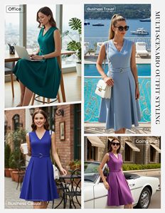 Vestido Elegante Personalizado para Mujer, Color Sólido, Talla Grande, Cuello en V, Estilo Moderno, Sexy y Casual, Negro, Ajustado y con Vuelo, para Trabajo o Iglesia - Product Image 6