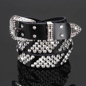 Mais Popular 1.3 "Largura Zinc Alloy PU Fake Leather Rhinestone Cristal Diamonds Cintos para Crianças - Product Image 4