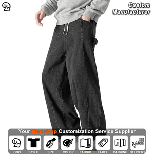 Pantalones Vaqueros Anchos de Mezclilla Azul para Hombre, Estilo Casual con Cordón, Holgados, Moda Urbana, Uso Diario, Corte Relajado - Product Image 2