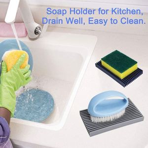 Kitchen Cleaning Brush Storage Rack Silicone Drain Box Bathroom Storage Box Non-Slip <b>Soap</b> Tray Dish <b>Holder</b> - Product Image 6