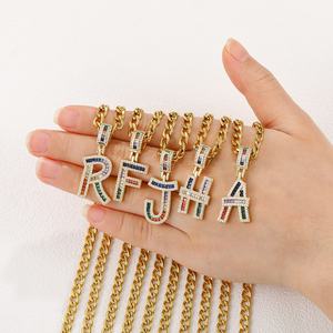 Collier de chaîne à maillons en cuivre à bulle taillé en diamant plaqué or 18 carats à la mode A-Z de pièces jointes cubaines en zircon avec design de style <span class=keywords><strong>lettre</strong></span> - Product Image 1