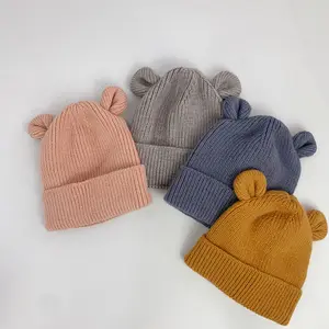 Logo personnalisé automne hiver couleur unie enfants filles garçons bonnets casquettes décontracté mignon ours bébé bonnets chapeaux