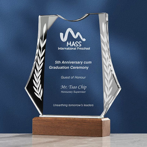Crystal Manufacturer Company Shield Design Trophies Awards Wooden Base Crystal Glass Trophy Wood Award Plaques <strong>Custom</strong> - Product Image 5