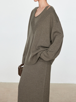 Ensemble pull et robe en coton cachemire gris élégant et décontracté pour femme, col en V, tricoté, style OEM