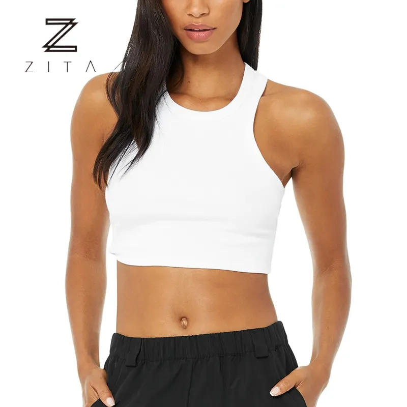 2022 Vrouwen Witte Slanke Mouwloze Sport Vest Effen Yoga Fitness Gym Tank Crop Top