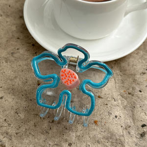 Pince à cheveux en plastique haut de gamme, style européen et américain, transparente, couleur AB, motif fleur d'œuf, dégradé, tendance internationale - Product Image 6