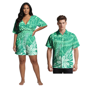 Camisas Casuales <span class=keywords><strong>de</strong></span> Estilo Polinesio para Hombre, Camisa Hawaiana para Playa, Romper para Mujer con Diseño Floral Tribal Samoano, Conjuntos a Juego para Parejas - Product Image 2