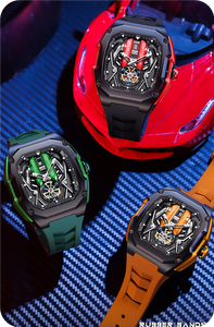 Reloj de Pulsera Dinámico Estilo F1 con Diseño Elegante de Motor V12, de Cuarzo, Resistente a Golpes y al Agua, con Correa de Goma Roja - Product Image 6