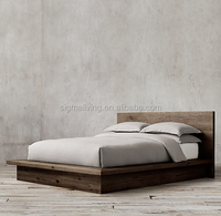 Lit plateforme king-size en bois massif capitonné, mobilier de chambre sur mesure