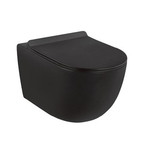 Toilette murale sans monture moderne de forme ronde Europe Réservoir dissimulé <span class=keywords><strong>WC</strong></span> flottant Suspendre toilette murale noire mate complète suspendue - Product Image 1