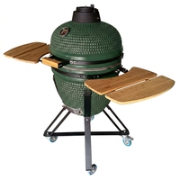 Barbecue au charbon de bois en céramique Kamado de 22 pouces, four extérieur avec étagères latérales et support roulant