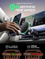 Support de téléphone magnétique LISEN en silicone liquide avec surface de refroidissement et chargeur de voiture Qi2 pour iPhone 17 16 15 Pro Max Plus S25 S24