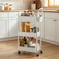 Chariot utilitaire mobile moderne à 3 niveaux en métal blanc avec poignée, chariot de rangement en fer pour cuisine, chambre et salle de bain