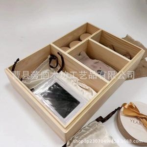 Solid Wood Baby Milestone Storage <b>Box</b> With Lid <b>Large</b> Square Type Modern Simple Design For 0-12 Months - Product Image 3