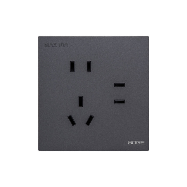 BOGE B-381-H B Series Dark Grey 3-Way Wall Socket (2-Pole & 3-Pole) 3 Outlets 10A 250V PC Material Commercial & Residential Use