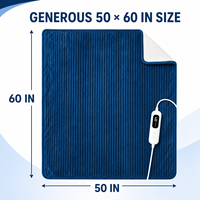 Plaid électrique personnalisé en flanelle sherpa bleu marine de luxe, 50x60 pouces, contrôle numérique, 6 niveaux de température, lavable en machine