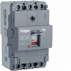 HDA025L ปรับแต่งได้ด้วยเซอร์กิตเบรกเกอร์แบบหล่อขึ้นรูปของ Hagers รุ่น h3 x160 TM 3P 18kA 25A - Product Image 1