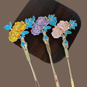 Palillos para el Cabello con Flores, Pasadores de Pelo con Esmalte de Peonía, Estilo Chino Antiguo, Palillo para el Cabello Delicado, Joyería Elegante de Alta Gama para Mujer - Product Image 1