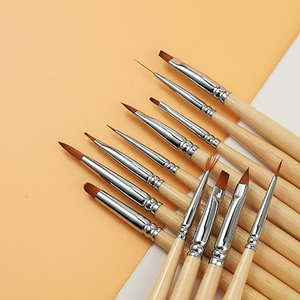 Pinceau à ongles plat à manche en bois, avec virole ondulée en nylon, pour débutants, pour la peinture florale, le liner et le gel, outil stylo de manucure professionnel - Product Image 1