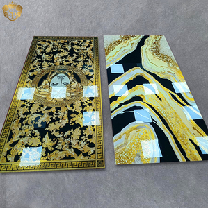 Spring letile-alfombra de porcelana personalizada para suelo de azulejo grande, decoración de sala de dibujo, azulejos de pared pulidos para baño, color negro y dorado