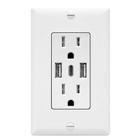 Prise électrique moderne 15A Interrupteurs muraux à deux groupes avec trois ports de sortie de charge rapide Fiches et prises de style américain