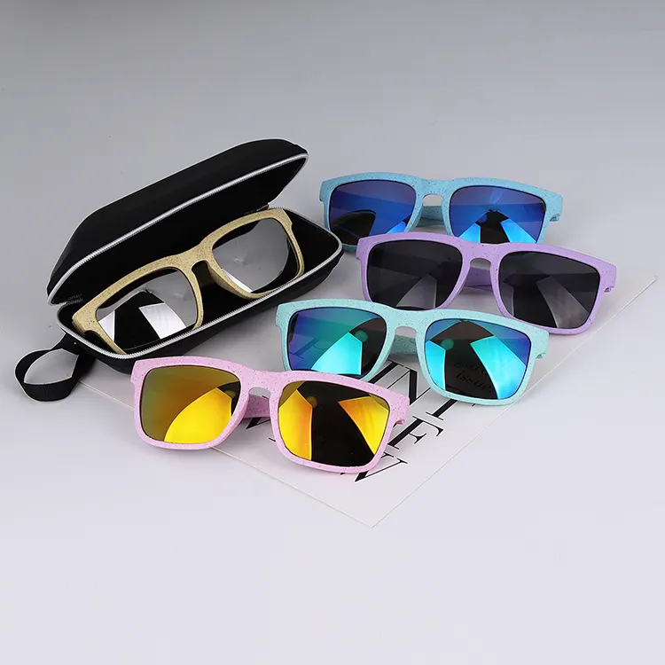 degradable eco-friendly environmental lens imprint and temple imprint straw custom logo promotional sunglasses