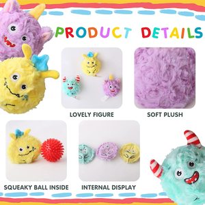 Set di 3 Giocattoli per Cani Monster Ball 2-in-1, Animali di Peluche e Giocattoli Morbidi per la Pulizia dei Denti, Colori Viola/Verde/Giallo - Product Image 3