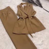 Ensemble tailleur-pantalon décontracté pour femme avec logo personnalisé, débardeur sans manches à lacets et pantalon large taille haute, idéal pour le bureau