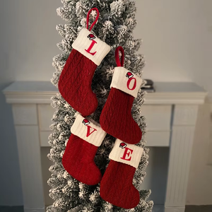 Neat-crafted Distinctive Letter 18 Inch Customizable Size Red Knitted Texture <strong>Christmas</strong> <strong>Stocking</strong> for Holiday <strong>Candy</strong> Gift Ornament - Product Image 3
