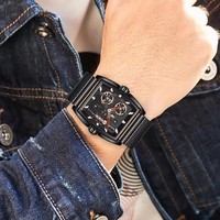 Jam Tangan Pria MINI FOCUS Mewah Desain Hollow Quartz Arloji Pria Bisnis Tahan Air Tali Mesh MF0322G