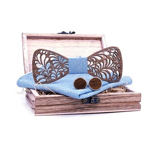 Novità da <span class=keywords><strong>uomo</strong></span> con <span class=keywords><strong>papillon</strong></span> in legno intagliato con tascabile e Set di scatole regalo quadrate - Product Image 1
