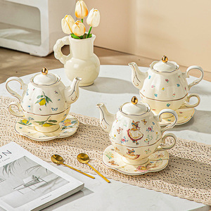 Luxury Gold Rim Tea for One Set Porcelain Teapot and Cup Saucer Set British Tea <b>Gift</b> Set for Women - Product Image 1