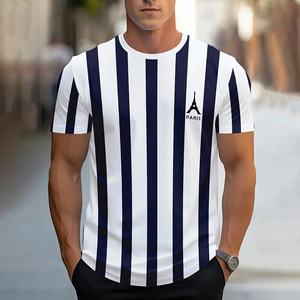 Mùa Hè Sọc Với Tháp <span class=keywords><strong>Eiffel</strong></span> In <span class=keywords><strong>T</strong></span>-Shirt Cho Nam Giới Của Giản Dị Đường Phố Thăng Hoa <span class=keywords><strong>T</strong></span>-Shirt Thể Thao Hàng Ngày Mặc Người Đàn Ông Quần Áo - Product Image 1