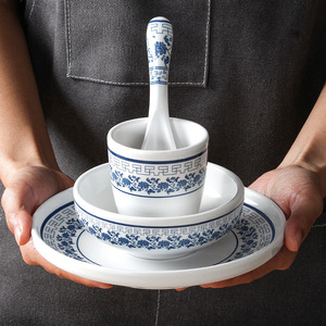 Xiangyuan <b>Melamine</b> Tableware Set 4-Piece Blue White Porcelain Style Bowl <b>Plate</b> Cup Spoon Set For Hotel Restaurant Use - Product Image 3