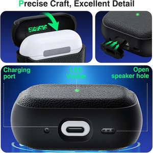 Étui pour AirPods en cuir texturé Litchi pour AirPods 4 3 Pro 2 3, protection d'écouteurs épaissie antichoc - Product Image 4
